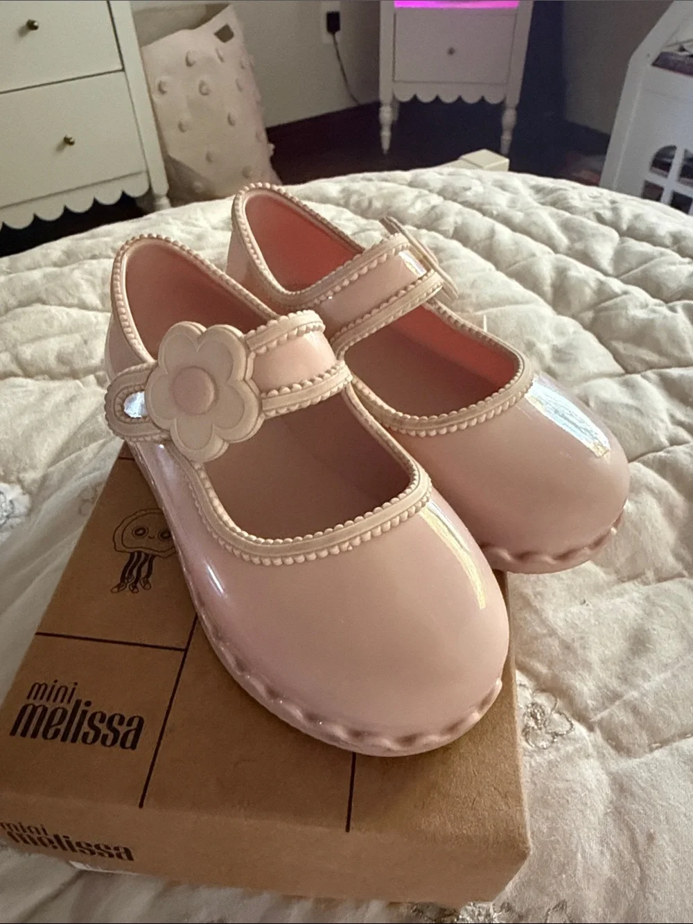 Mini Melissa Girls' Blush Pink Flower Mary Jane Shoes